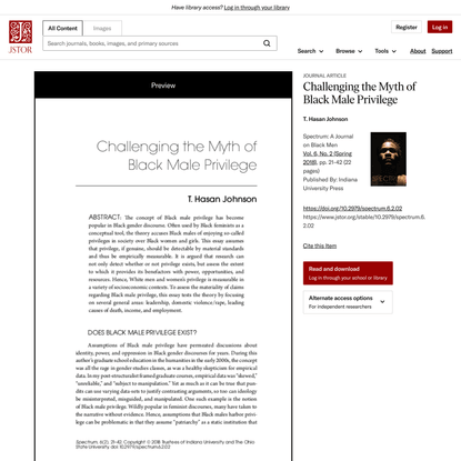 Challenging the Myth of Black Male Privilege on JSTOR