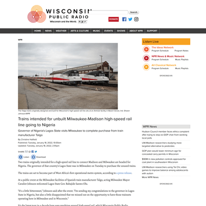 Trains intended for unbuilt Milwaukee-Madison high-speed rail line going to Nigeria