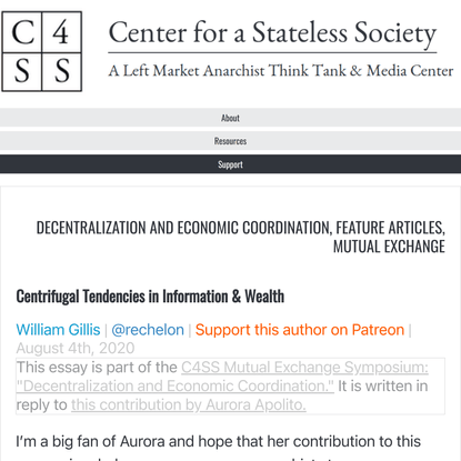 Centrifugal Tendencies in Information &amp; Wealth