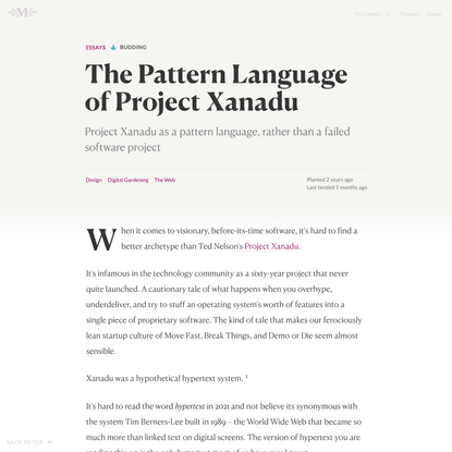 The Pattern Language of Project Xanadu