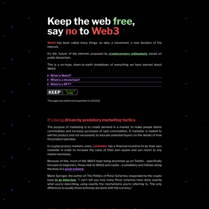 Keep the Web Free, Say No to Web3