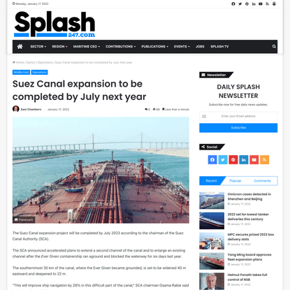 Suez Canal expansion to be completed by July next year - Splash247