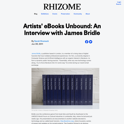 Artists’ eBooks Unbound: An Interview with James Bridle