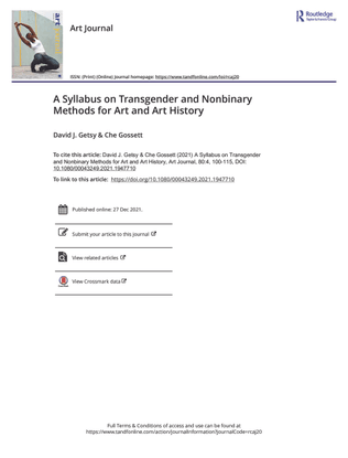 A Syllabus on Transgender and Nonbinary Methods for Art and Art History - David J. Getsy &amp; Che Gossett