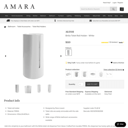 Buy Alessi Birillo Toilet Roll Holder - White | AMARA