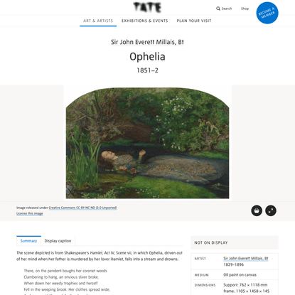 ‘Ophelia’, Sir John Everett Millais, Bt, 1851–2 | Tate