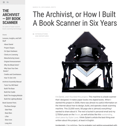 The Archivist — DIY Book Scanner | six years of open source book scanning technology