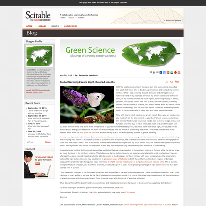 Global Warming Favors Light-Colored Insects | Green Science | Learn Science at Scitable