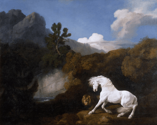 a horse frightened by a lion