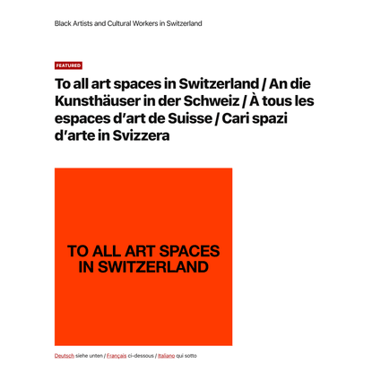 Black Artists and Cultural Workers in Switzerland