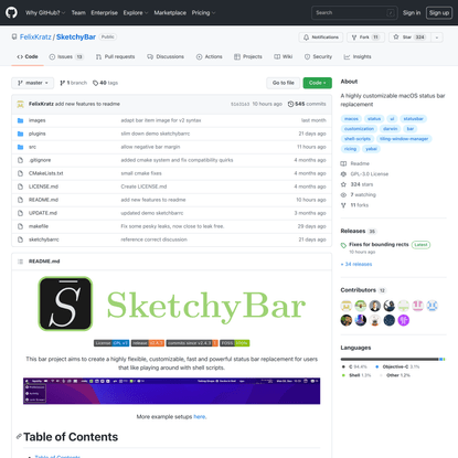 GitHub - FelixKratz/SketchyBar: A highly customizable macOS status bar replacement