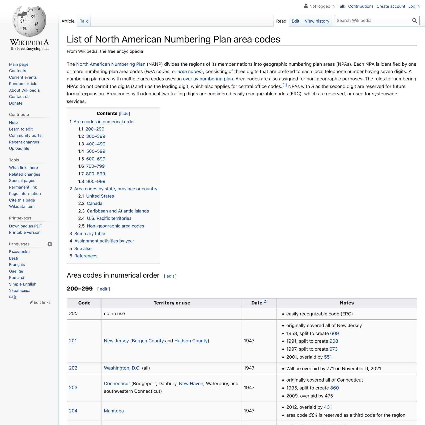 List of North American Numbering Plan area codes - Wikipedia