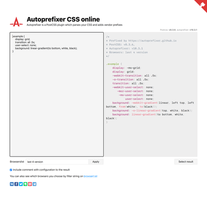 Autoprefixer CSS online