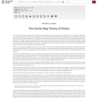 The Carrier Bag Theory of Fiction