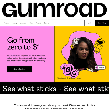 Gumroad – Sell what you know and see what sticks