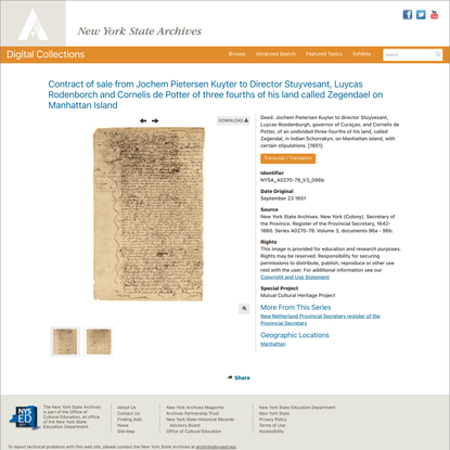 Digital Collections : Text : Contract of sale from Jochem Pietersen Kuyter to Director Stuyvesant, Luycas Rodenborch and Cor...