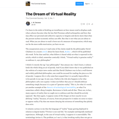 The Dream of Virtual Reality