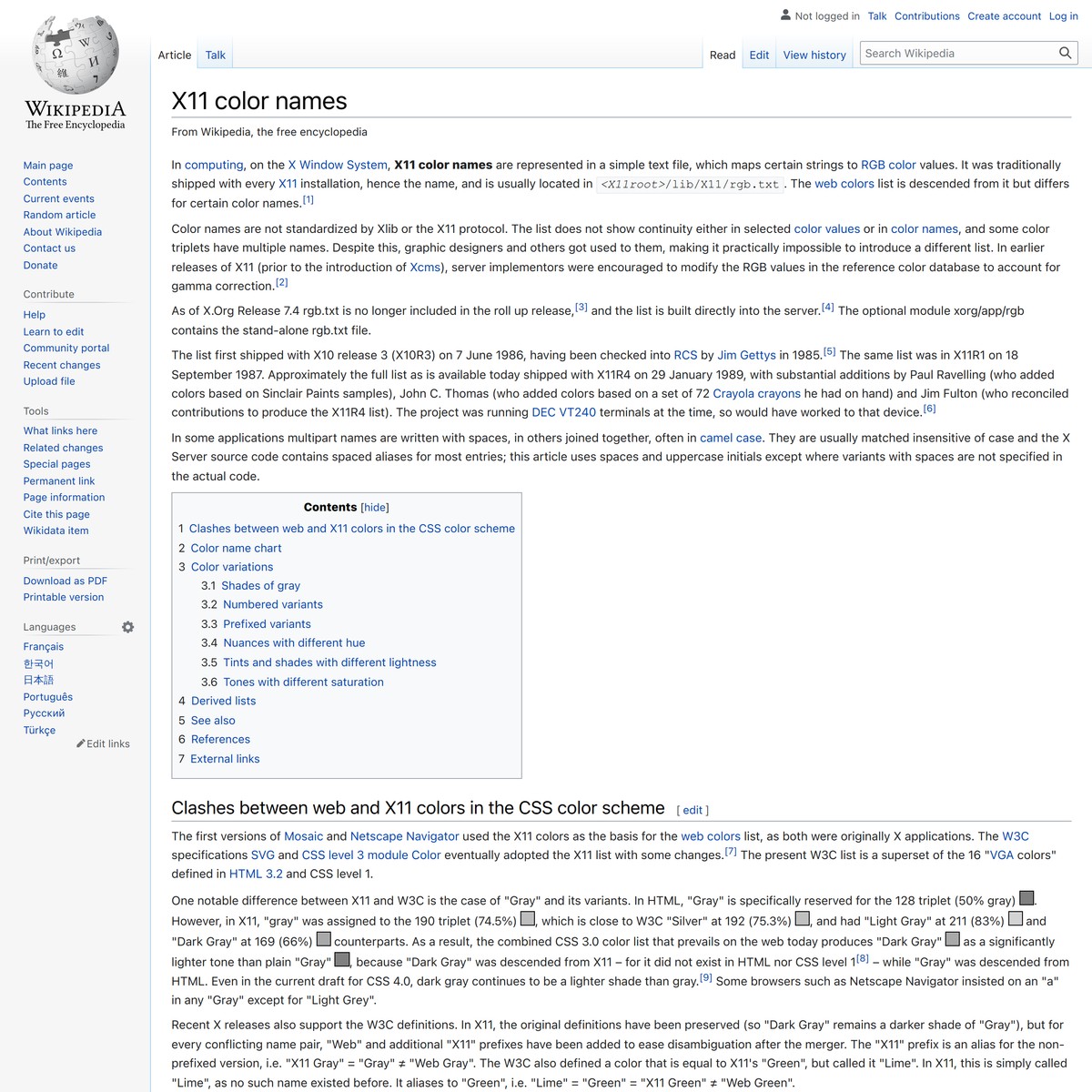X11 color names wikipedia are na