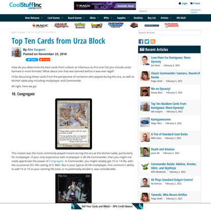 Top Ten Cards from Urza Block | Article by Abe Sargent