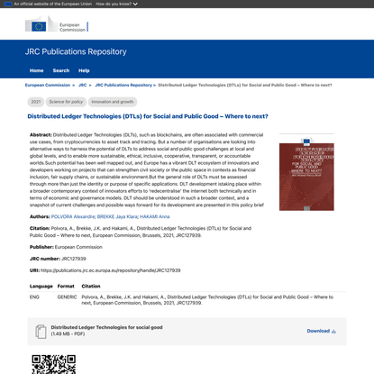JRC Publications Repository - Distributed Ledger Technologies (DTLs) for Social and Public Good – Where to next?