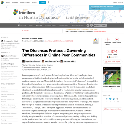 The Dissensus Protocol: Governing Differences in Online Peer Communities