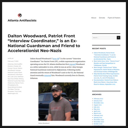 Dalton Woodward, Patriot Front “Interview Coordinator,” is an Ex-National Guardsman and Friend to Accelerationist Neo-Nazis ...