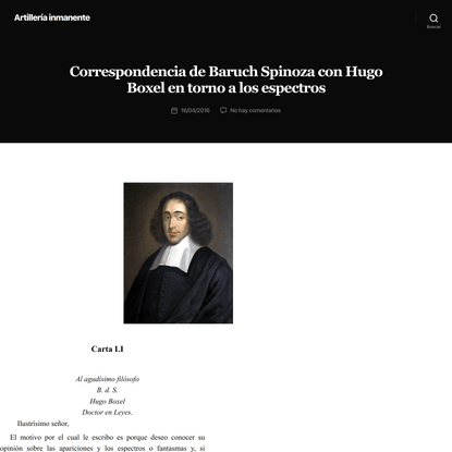 Correspondencia de Baruch Spinoza con Hugo Boxel en torno a los espectros – Artillería inmanente