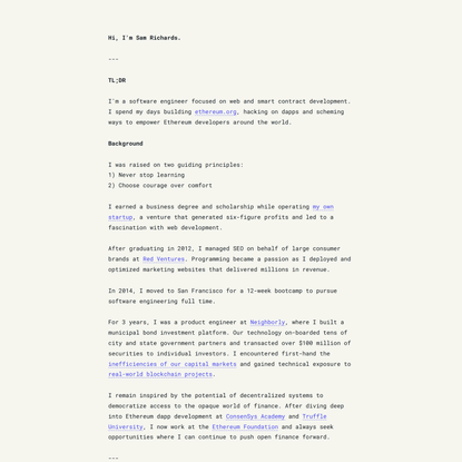 Sam Richards | Freelance Ethereum Developer