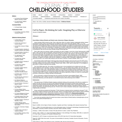 Call for Papers -Re-thinking the Ludic: Imagining Play as Otherwise | Childhood Studies | Journal of Childhood Studies