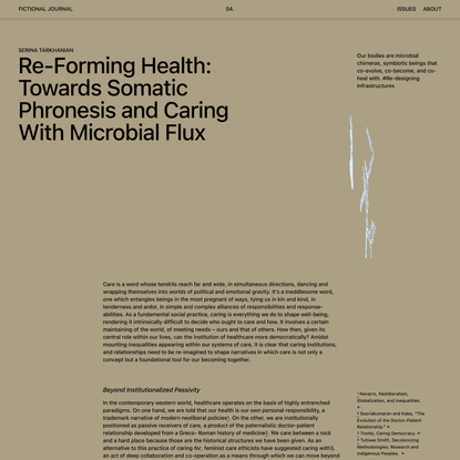 Re-Forming Health: Towards Somatic Phronesis and Caring With Microbial Flux – Fictional Journal