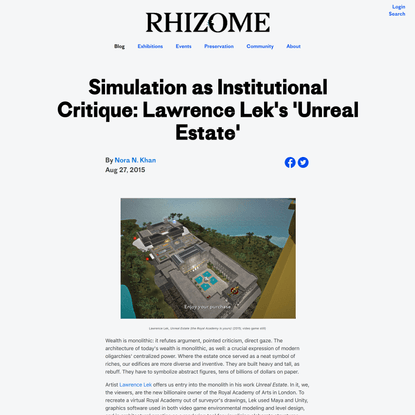 Simulation as Institutional Critique: Lawrence Lek’s ‘Unreal Estate’