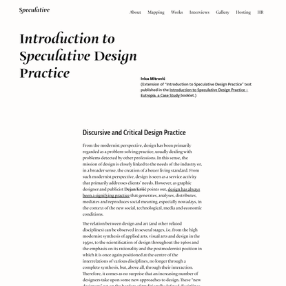 Introduction to Speculative Design Practice