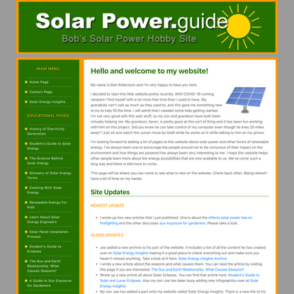 Solar Power Guide: Welcome to Bob’s Solar Energy Hobby Site!