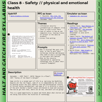 Class 8 - Safety // physical and emotional health - Halt and Catch Fire Syllabus