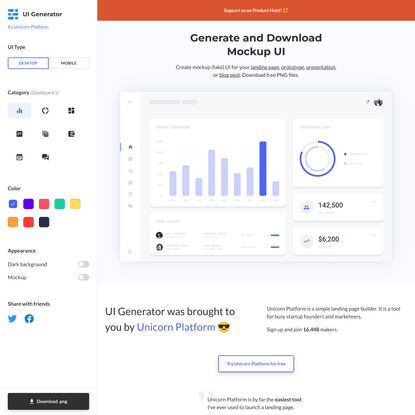 Generate free mockup UI for your website or app. Over 500 variations 🤤