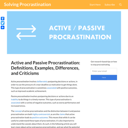 Active and Passive Procrastination: Definitions, Examples, Differences, and Criticisms – Solving Procrastination