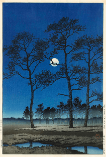 Winter Moon at Toyamagahara, 1931, Hasui Kawase, woodblock