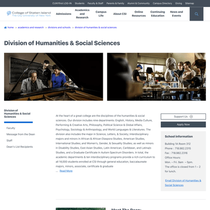 Division of Humanities &amp; Social Sciences | Divisions and Schools | CSI CUNY Website