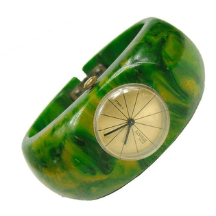 Vintage 1930s Green Bakelite Catalin Clamper Watch Bracelet