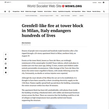 Grenfell-like fire at tower block in Milan, Italy endangers hundreds of lives