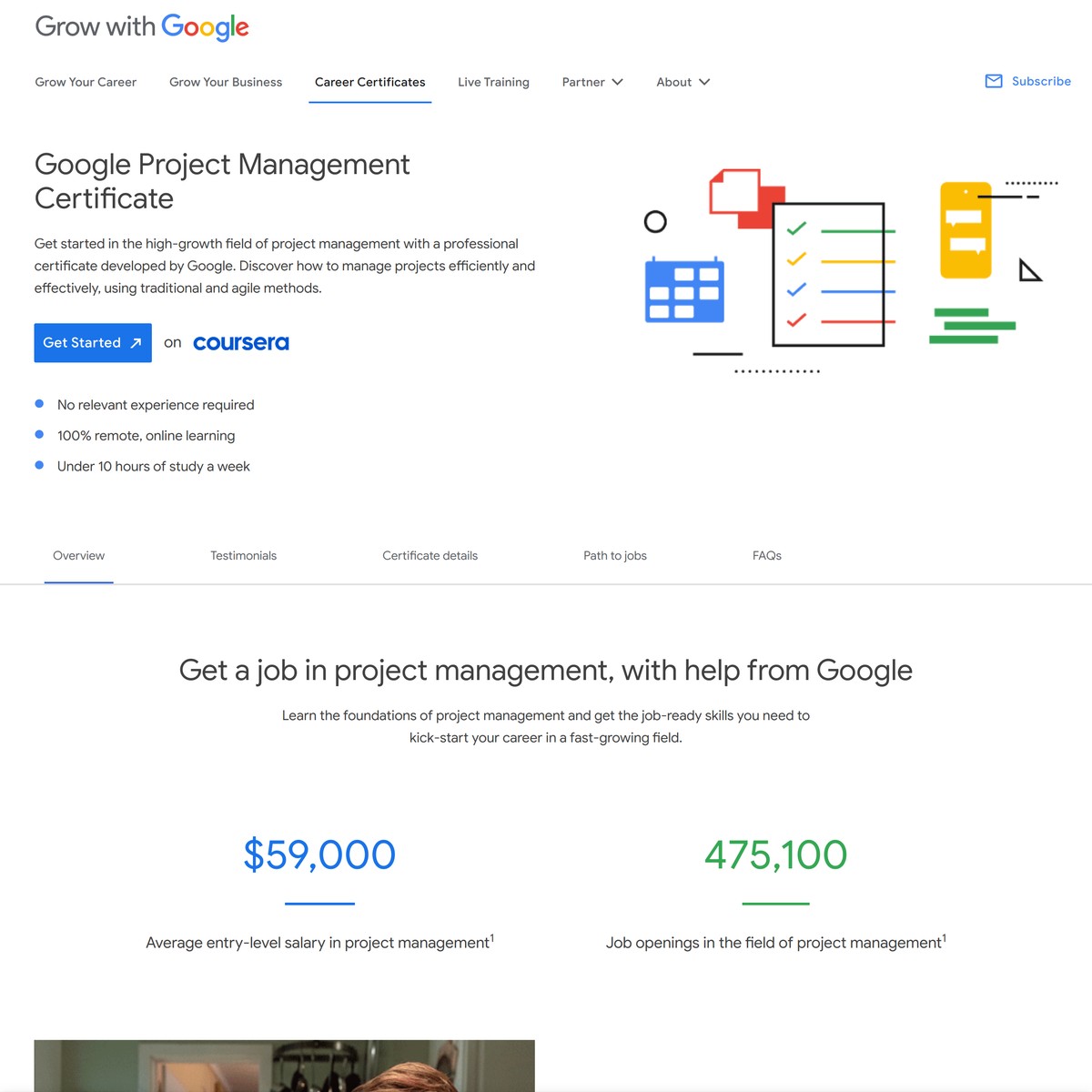 Google project management certificate are na