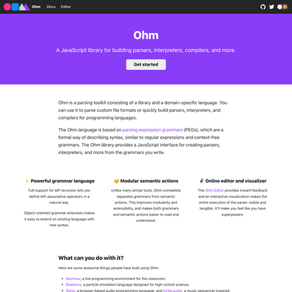 Ohm: a user-friendly parsing toolkit for JavaScript and Typescript
