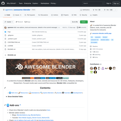 GitHub - agmmnn/awesome-blender: 🪐 A curated list of awesome Blender addons, tools, tutorials; and 3D resources for everyone.