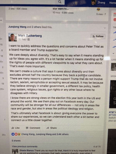 Internal Mark Zuckerberg memo defending Peter Thiel as a Facebook board member