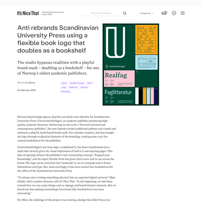 Anti rebrands Scandinavian University Press using a flexible book logo that doubles as a bookshelf