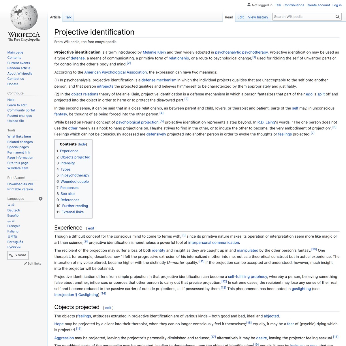 Projective Identification - Wikipedia — Are.na