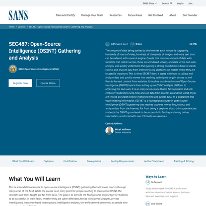 Open-Source Intelligence (OSINT) Gathering Training | SANS SEC487