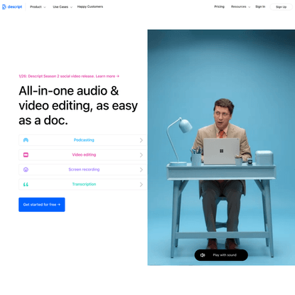 Descript | All-in-one audio/video editing, as easy as a doc.