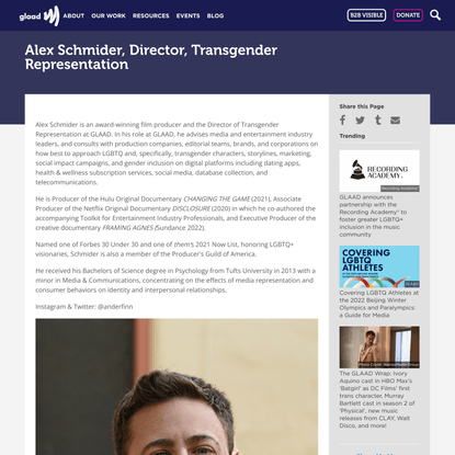 Alex Schmider, Director, Transgender Representation