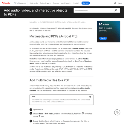 Add audio, video, and interactive objects to PDFs in Adobe Acrobat